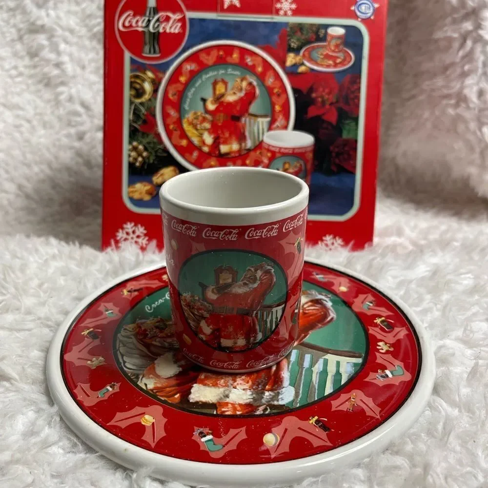 1998 Enesco Coca Cola Santa Cookie Plate & Tumbler Set